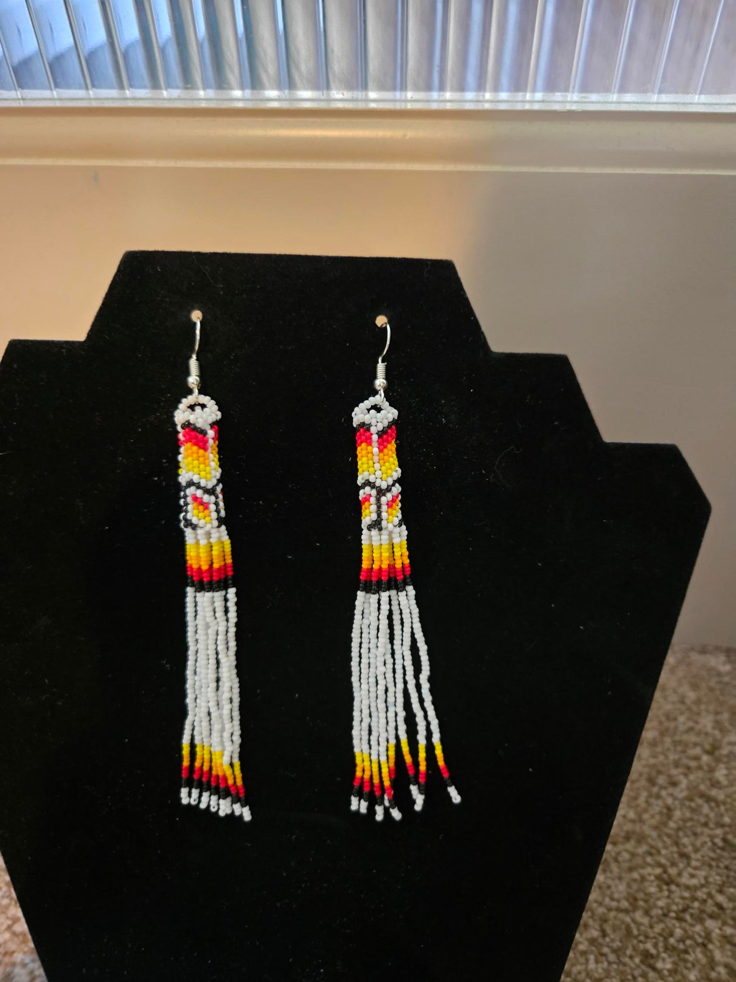 Handmade Beaded Silver Extra Long beaded earrings