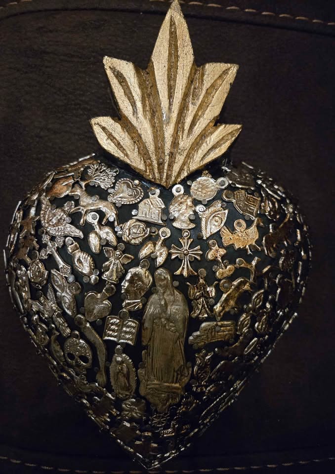 Gold Folk Art Wood Heart with Milagros