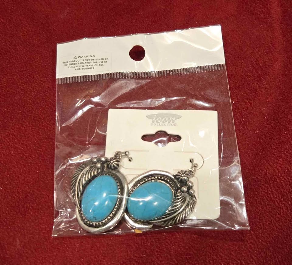 Turquoise Stone feather western earrings