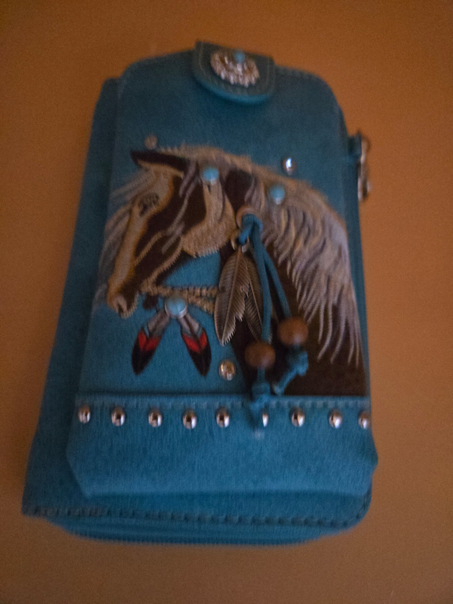 Turquoise Embroidered Horse Crossbody Western Phone Wallet