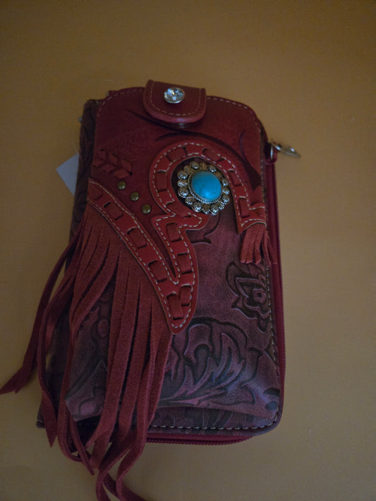 Red Concho Fringe Crossbody Western Phone Wallet