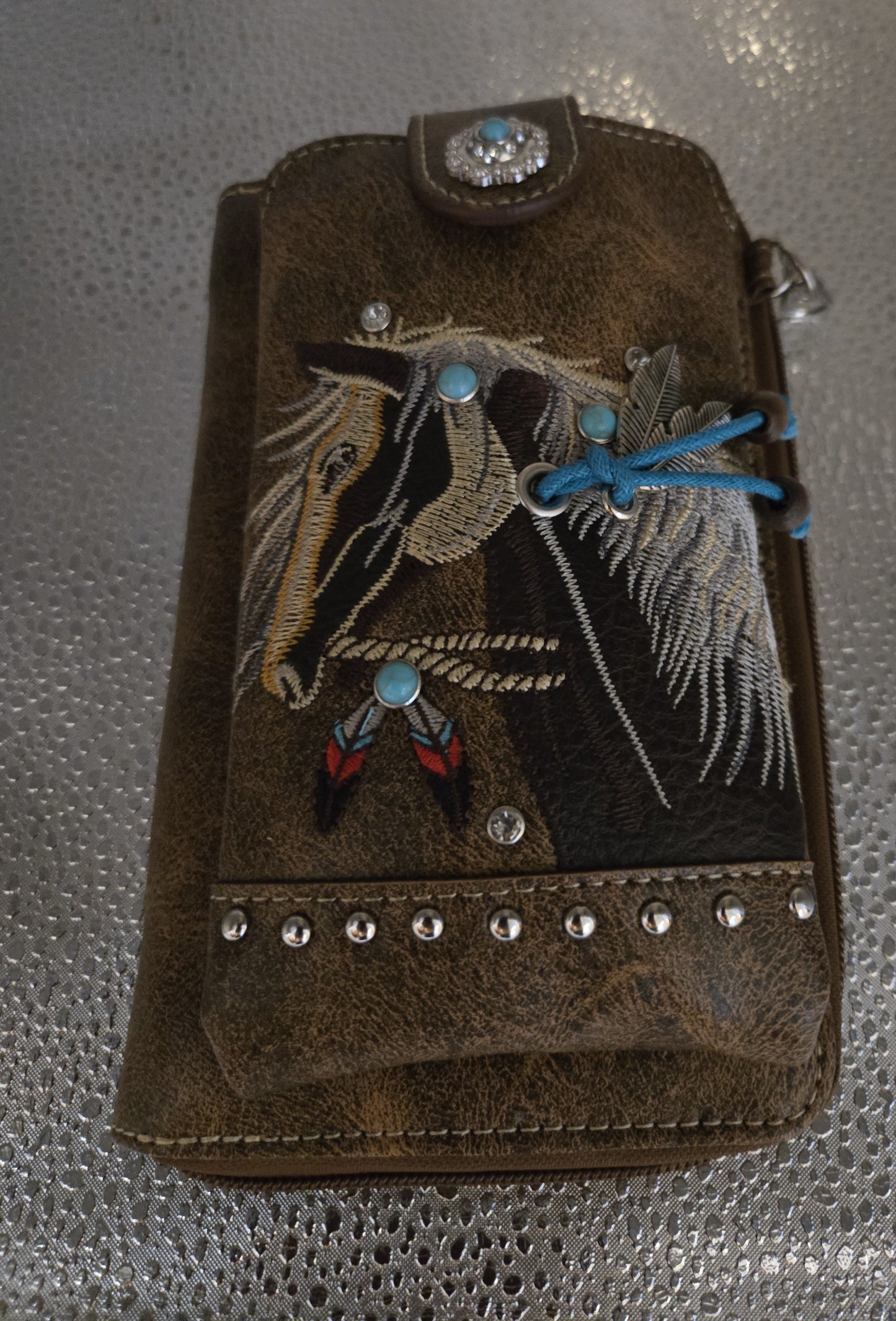 Embroidered Horse Crossbody Western Phone Wallet - Brown