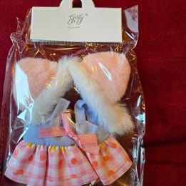 Labubu pink dress and Fuzzy Ears Outfit (clothing only, doll no included)
