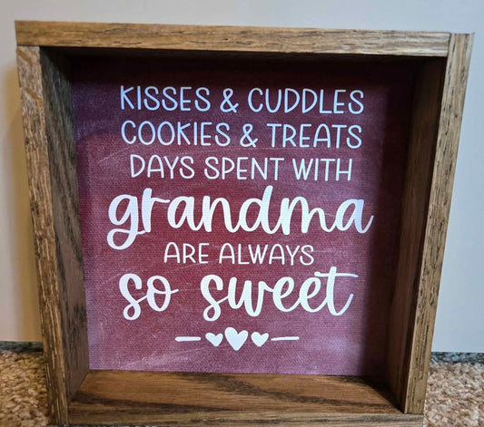 Wood Grandma's Sign Gift - Kisses and cuddles