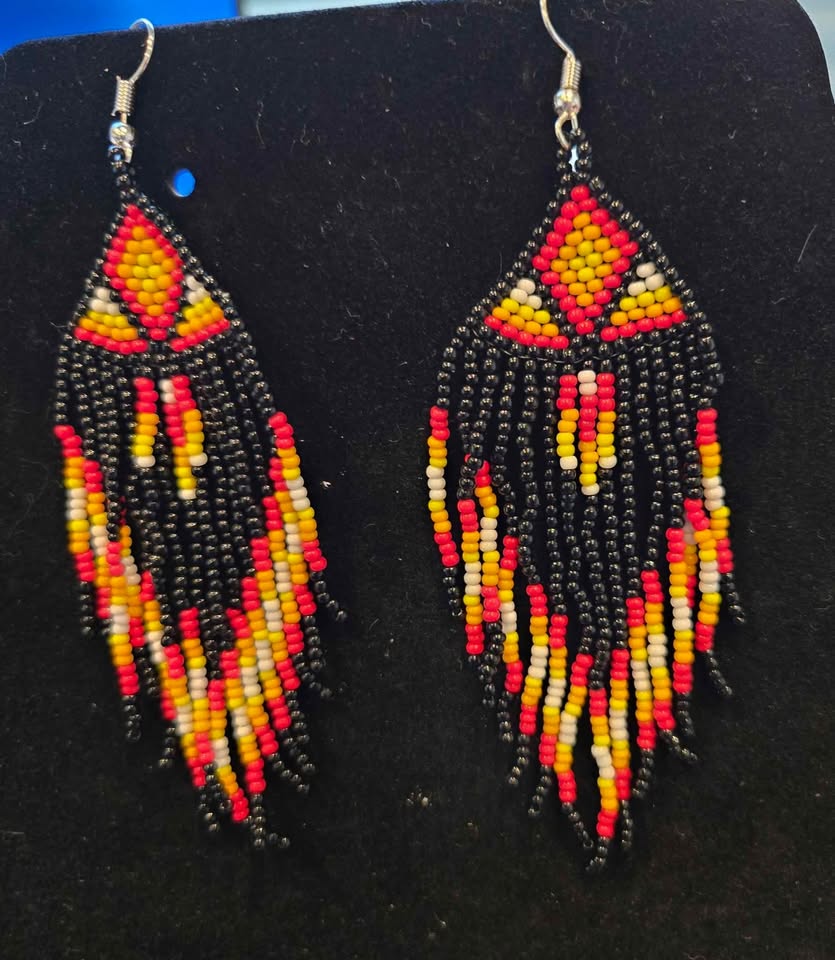 Handmade Beaded Black Sun Colors Hook Earrings
