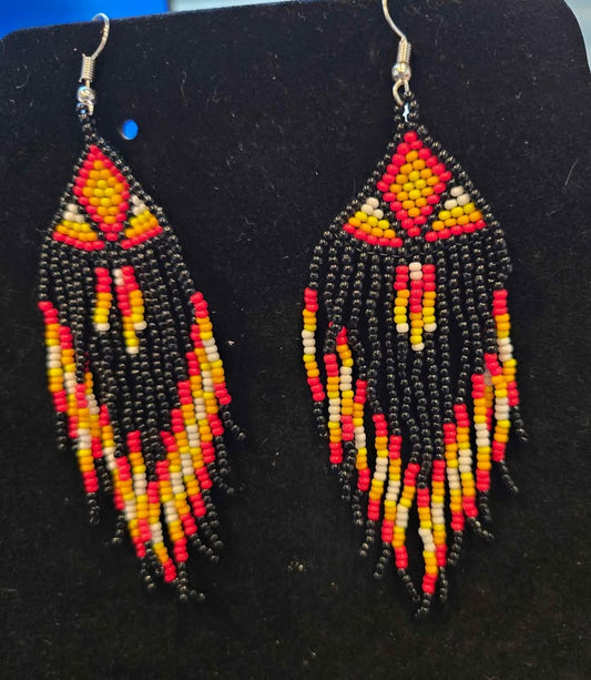 Handmade Beaded Black Sun Colors Hook Earrings