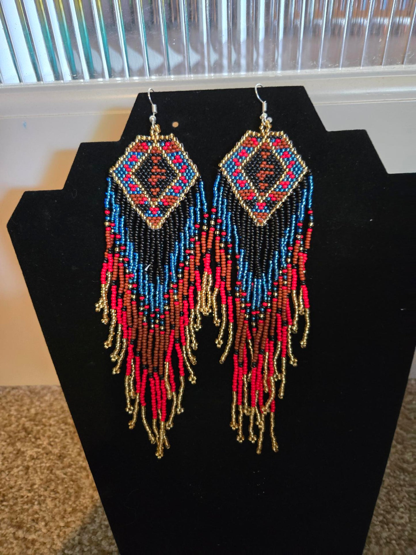 Handmade Beaded Extra Long Native Style Fashion Earrings