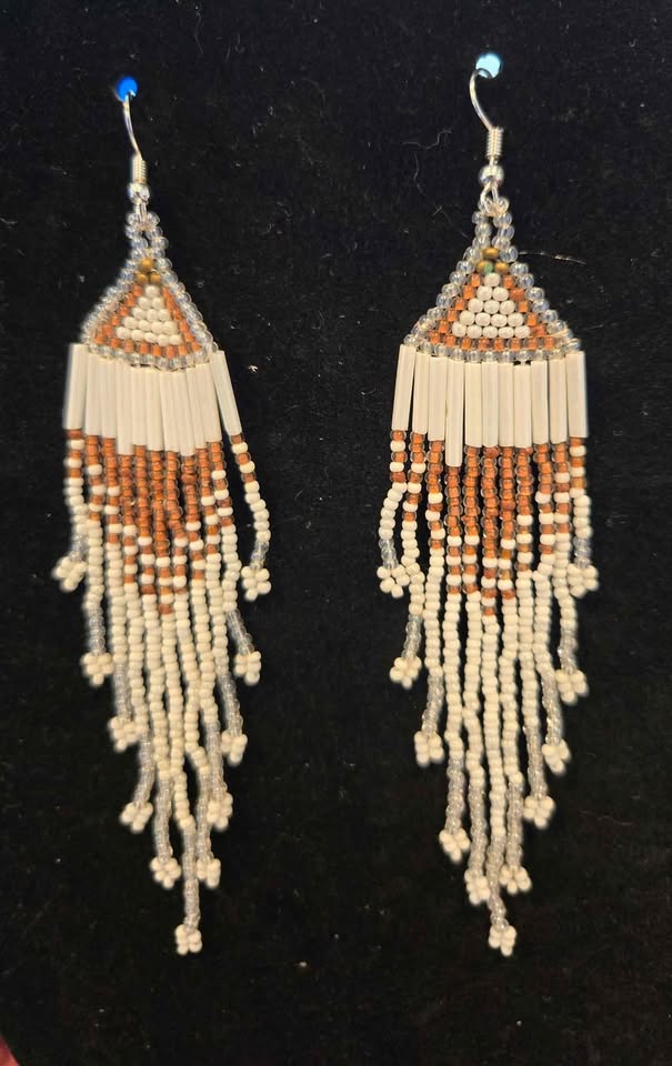 Handmade Beaded Native Style White Gold Hook Earrings