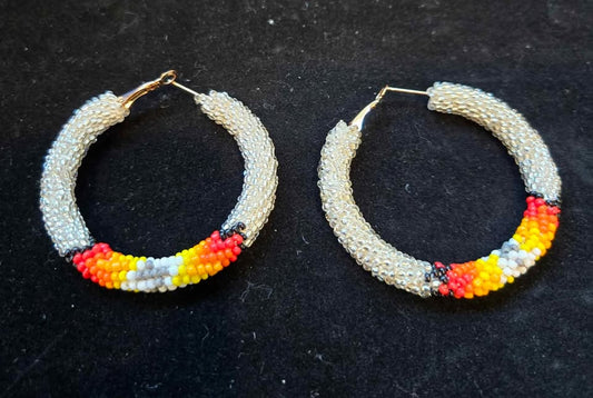 Handmade Beaded Silver Color Native Style Earrings