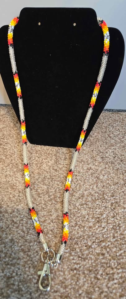Handmade Beaded Silvery Southwestern Woven Lanyard