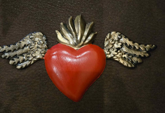 Hand-painted tin heart with wings