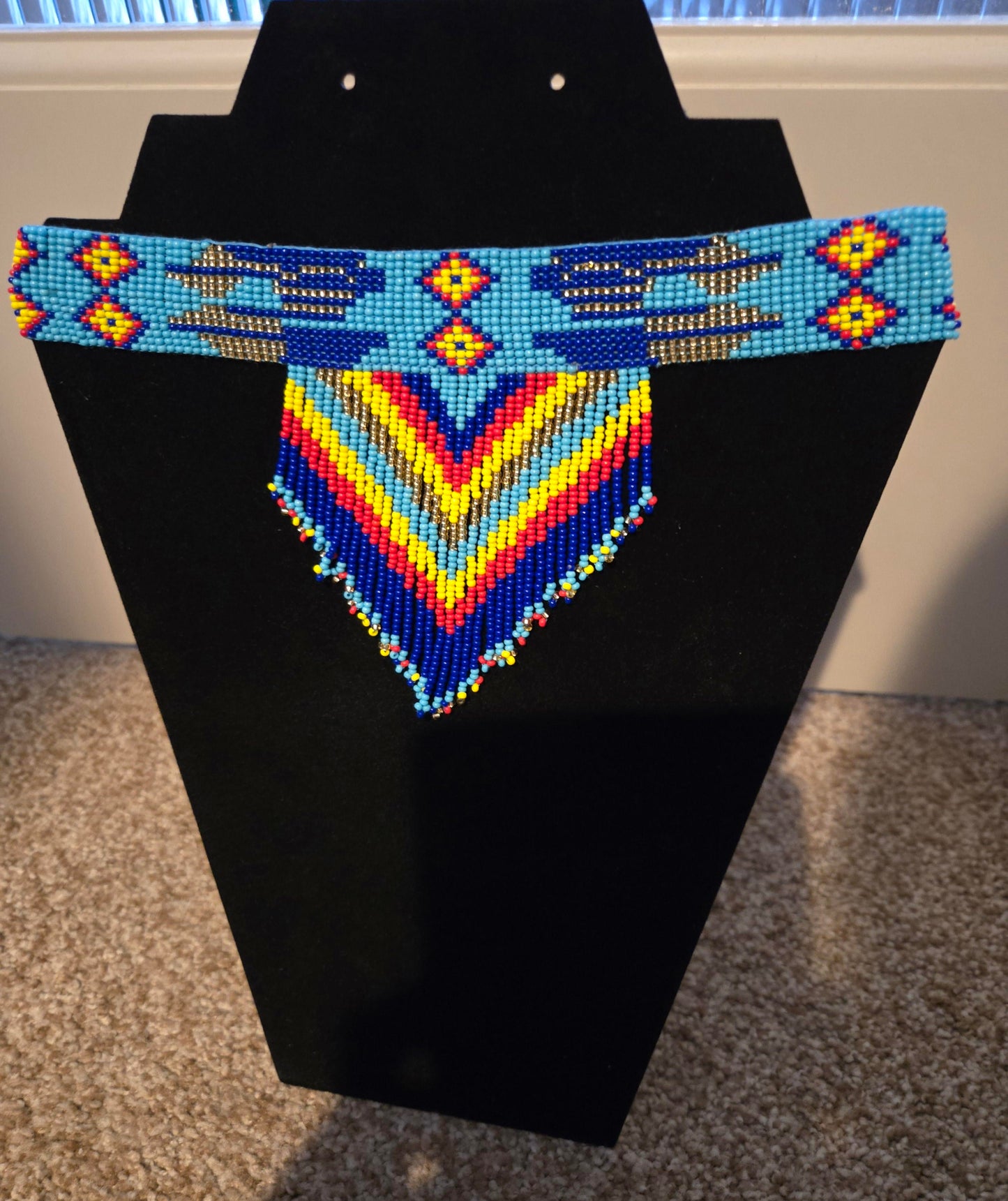 Handmade Blue Multi-Color Choker Necklace and Earrings Set