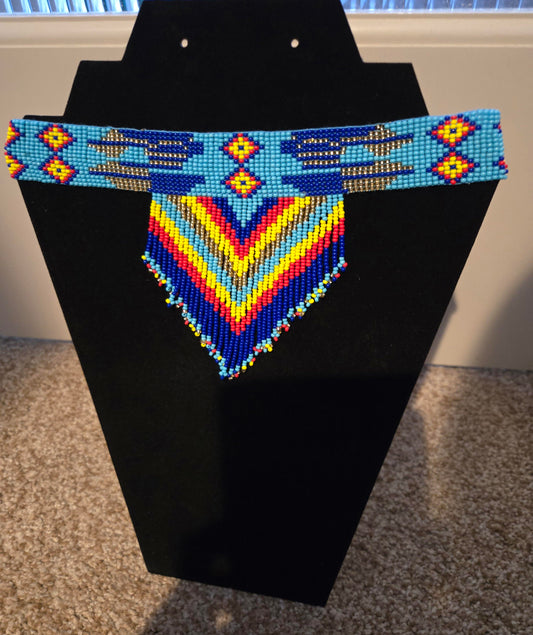 Handmade Blue Multi-Color Choker Necklace and Earrings Set