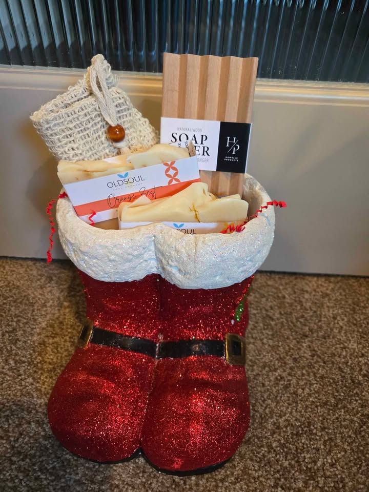 Santa Boot Planter gift basket