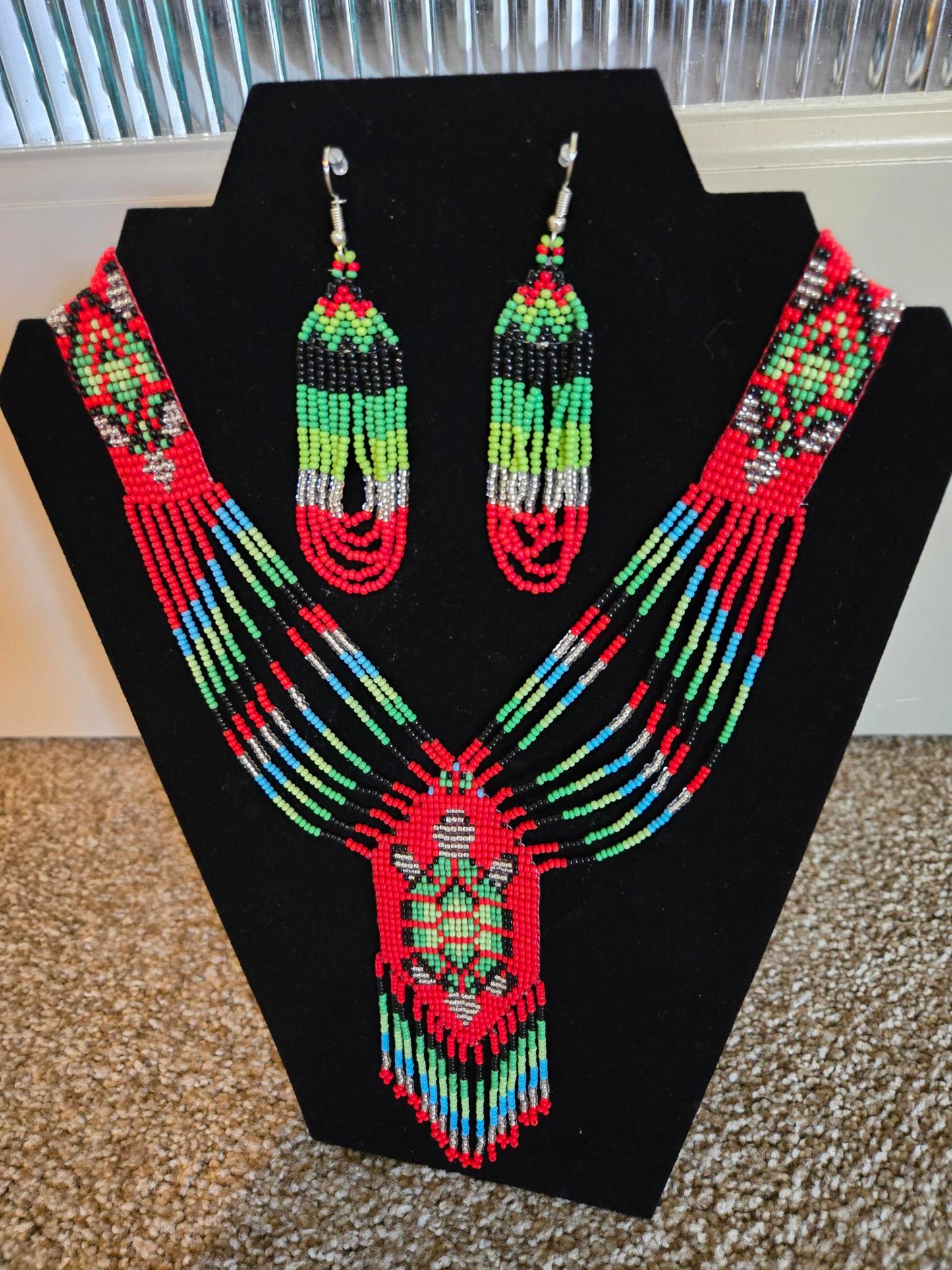 Handmade Turtle Beadwork necklace and earrings set