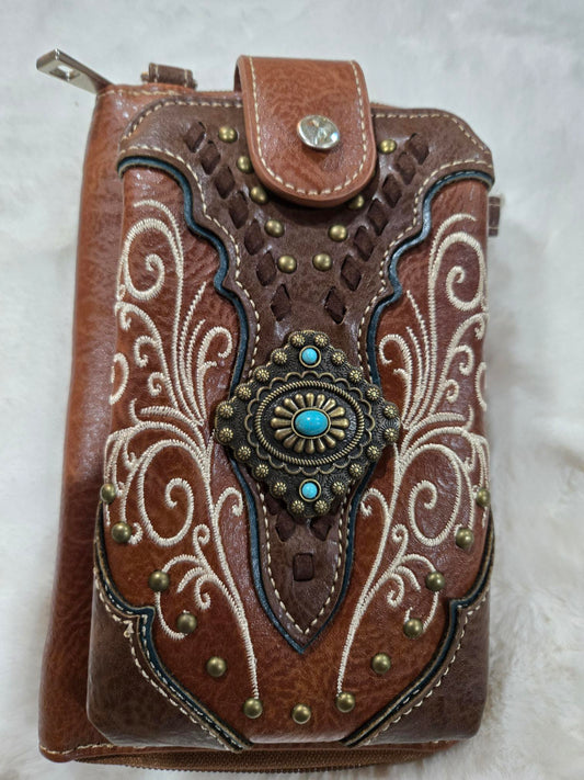 Crossbody Western Phone Wallet/Brown