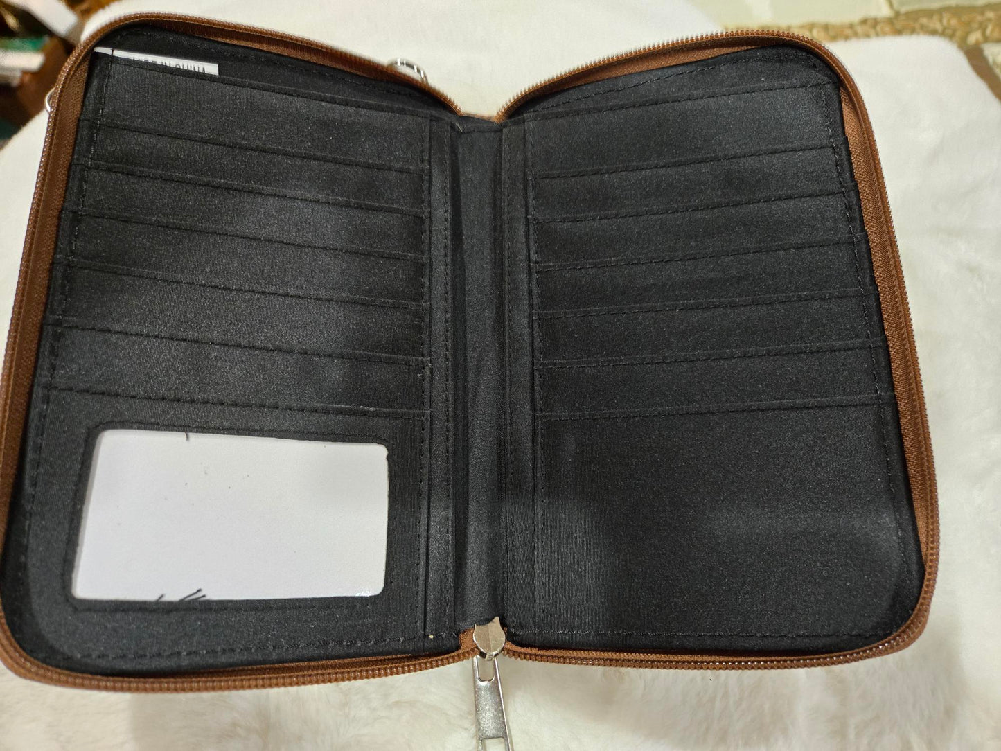 Turquoise Stone Feather Tooled Leather Western Phone Wallet/Brown