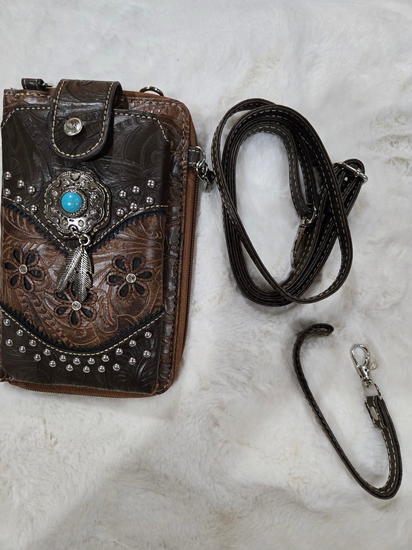 Crossbody Western Phone Wallet/Brown