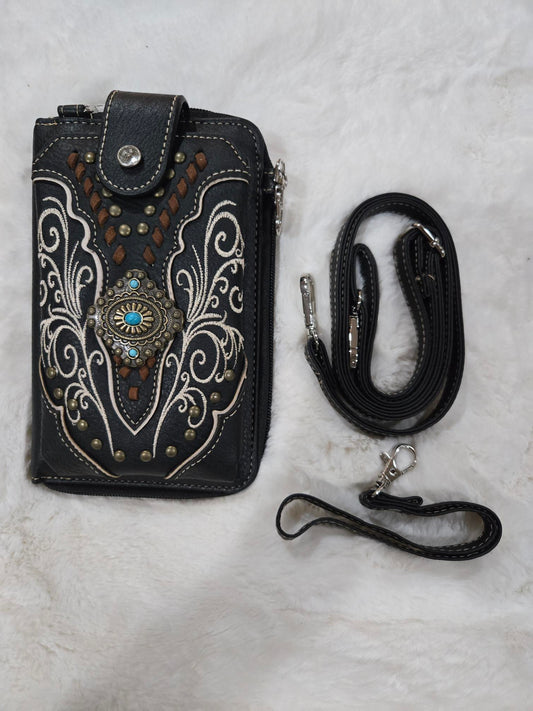 Western Crossbody Phone Wallet - Black