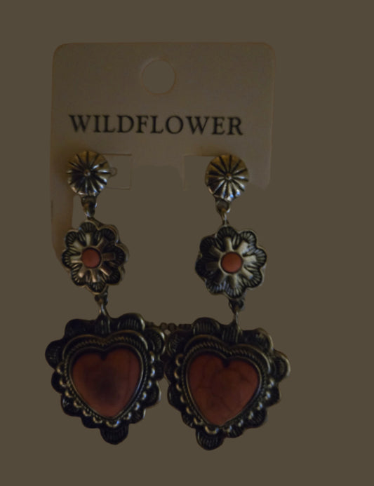 Pink Heart Western Dangle Earrings