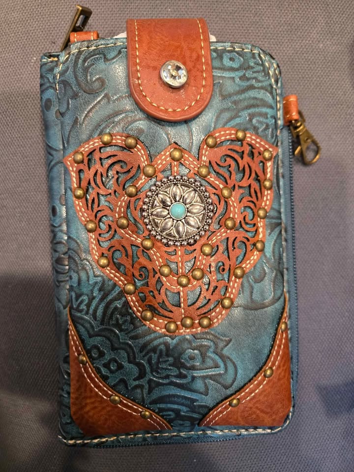 Women's Western Floral Damask Medallion Crossbody Phone Wallet