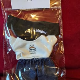 Labubu visor, jeans and white shirt outfit (clothing only, doll not included)